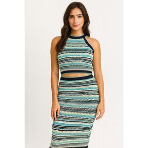 Rachel Zoe crochet green striped cropped skirt set size M